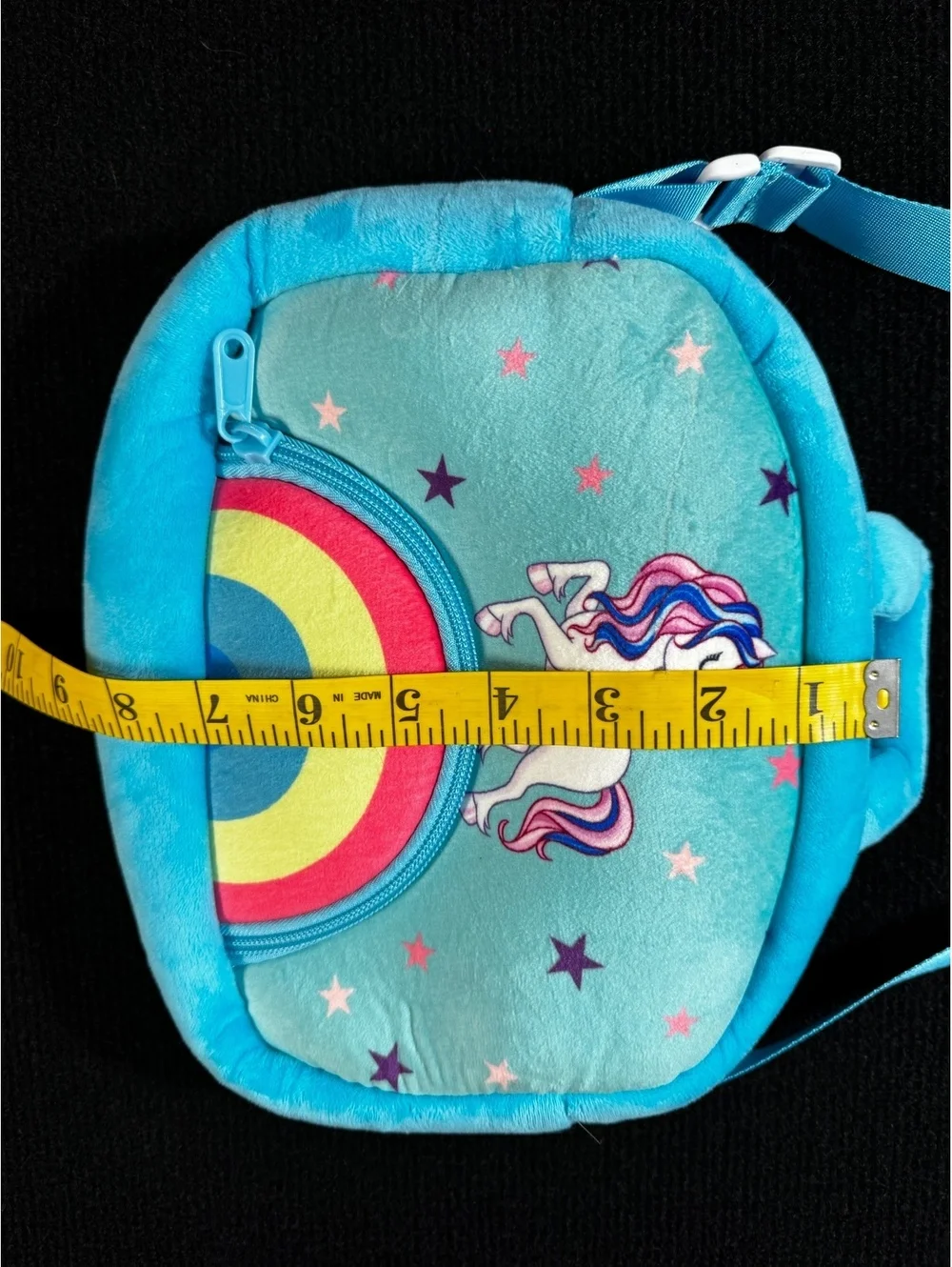 Plush Unicorn Rainbow Crossbody Shoulder Bag Kids Blue Soft Zip Purse EUC Cute